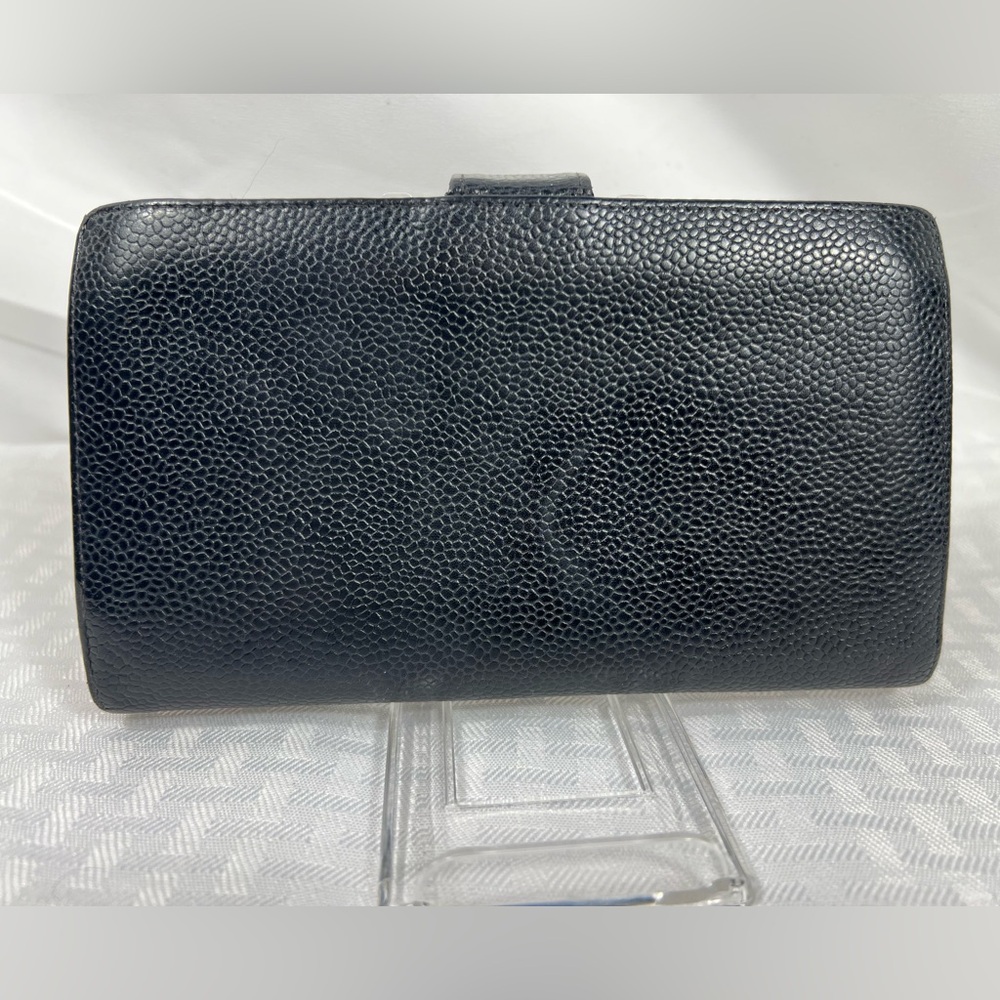1101: Vintage Chanel Black Caviar Long Wallet Snap Closure: serial removed - Picture 2 of 13